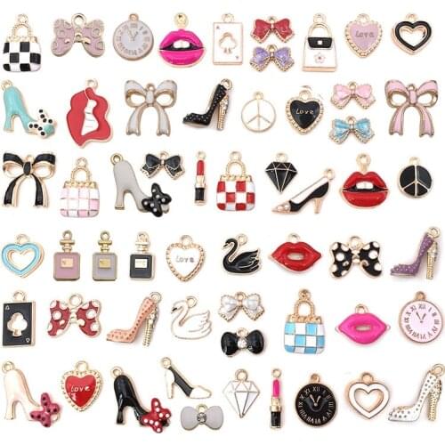 Assorted 50pcs Styles Zinc Alloy Charms Gold Tone Plated Metal Oil Drop DIY Jewelry Earring Necklace Bracelet Ornament Pendants