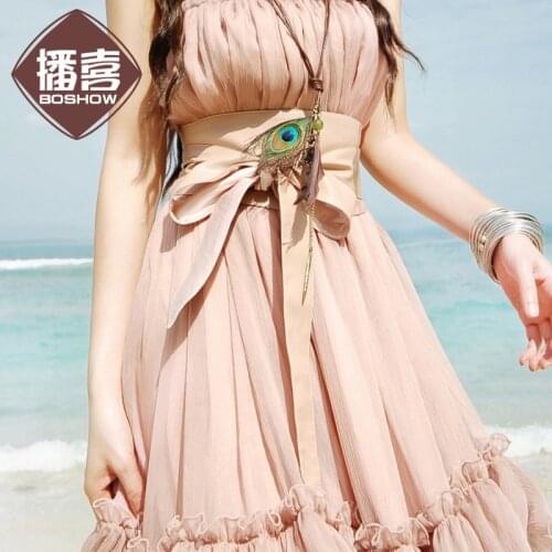 Free Shipping 2020 New Fashion Boshow PU Leather Belt For women Black and Pik Color Ladies Belt 245cm Long Belt