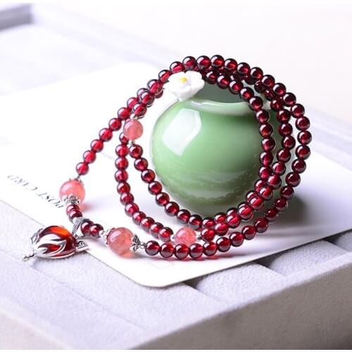 Wholesale Natural Garnet Bracelet Wine Red Bead With Fox pendant Bracelet Lucky for Women Girl Crystal Multilayer Jewelry