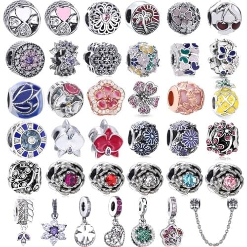 2Pcs/Lot Flower Style Pendant Charm Beads fit Original Brand Charms Bracelets Silver Color Womens Bracelet DIY Jewelry Making