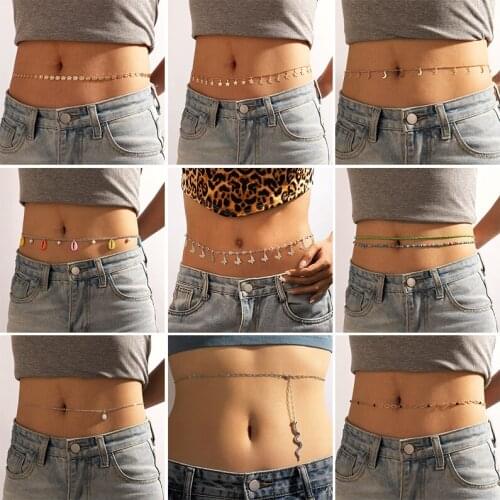 Docoan Bohemian Colorful Beaded Shell Belly Chains for Women Sexy Moon Star Tassel Ladies Body Jewelry Dress Accessories Gifts