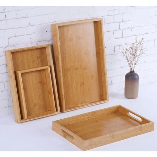 Multiple Size Wooden Serving Tray Tea Cutlery Trays Storage Pallet Fruit Plate Decoration Food Bamboo Rectangular