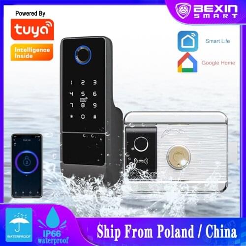 Tuya smart rim lock Waterproof IP66 Outdoor Smart Fingerprint Door Lock Fechadura Digital Password For Home Hotel