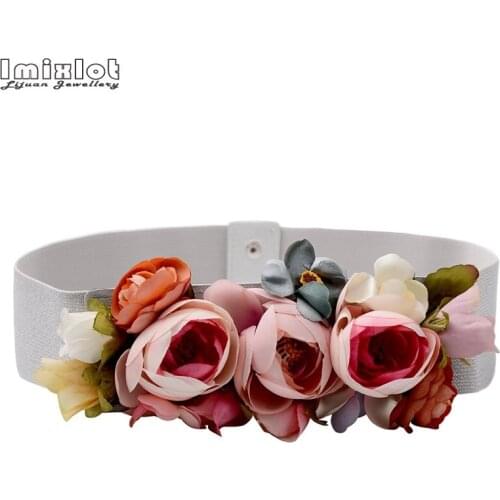 Elegant Women Artificial Flower Belt Waist Flower Elastic Buckle Chain Cummerbunds Female Girls Dress Strap Waistband Gift