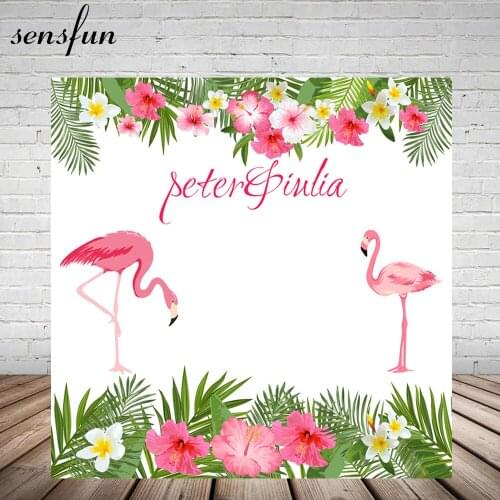 Pink Flamingo Flowers Photography Backdrop Tropical Rainforest White Wedding Birthday Party Baby Shower Photo Studio
