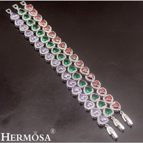 Hermosa 3 Colors Love Jewelry Shiny Gift Bracelet 18cm 27Pcs Heart Shaped Garnet AmethystTopaz Bracelets