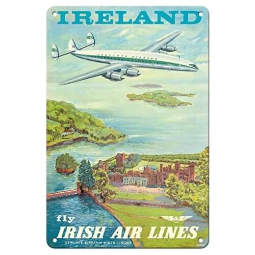 Ireland - Fly Irish Air Lines - Lockheed Martin Constellation Connie Aircraft - Airline by Terry c.1940s Metal Tin Sign