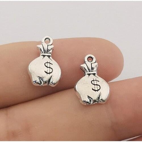 JINDINSP 20pcs 16x11mm Antique Silver Plated Money Bag Charm Money Lucky Charms Money Luck Charms, charms for jewelry making