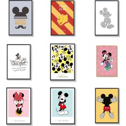 Canvas Painting Disney Mickey Minnie Mouse Donald Duck and Winnie The Pooh Wall Art Pictures for Home Design Poster Print Decor