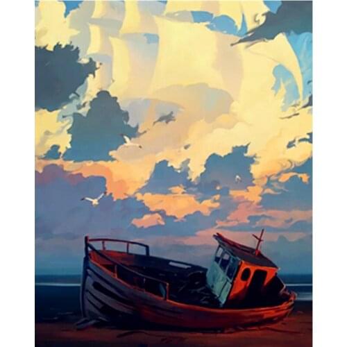 Painting By Number 40X50 50x65CM Beach Fishing Boat Still Life Wall Art Gift DIY Pictures By Numbers Canvas Kits Home Decoration