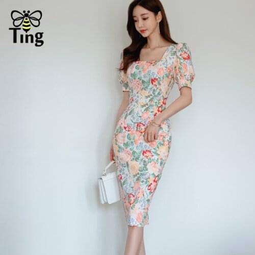 Tingfly Summer Sexy Floral Printing Bodycon Hot Curve Fitness Dress Women Vintage Elegant Zevity Party Night Dress Vestidos Za