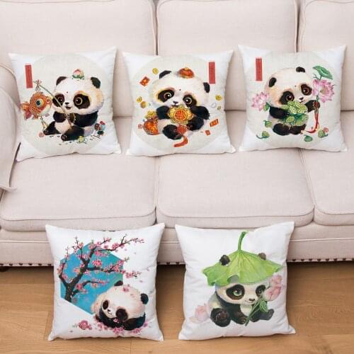 Chinese Style Print Cushion Cover Cartoon Panda Pillow Covers Super Soft Short Plush Pillowcase Sofa Home Decor Pillows Cases
