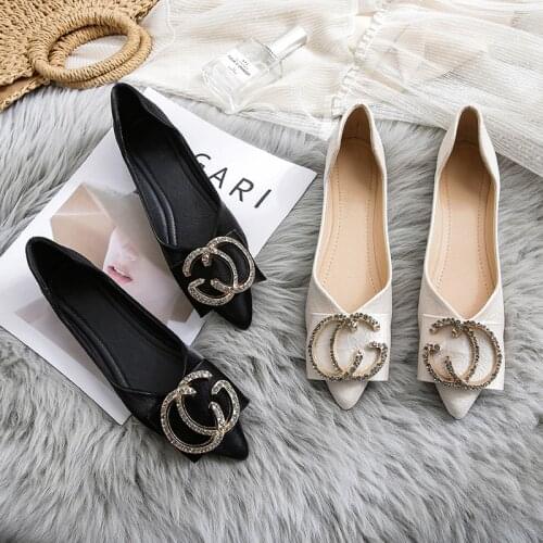 Small Fragrance Single Shoes Womens 2021 Spring New Pointed Flat Bottom Womens Shoes Hollow Rhinestone Large Size Shoes