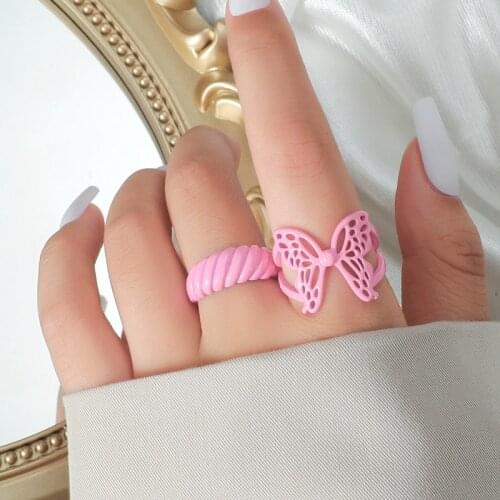 2021 NEW Trend Vintage Rings 2PCS Hollow Out Butterfly Rings For Women Adjustable Rings Wedding Party Statement Jewelry