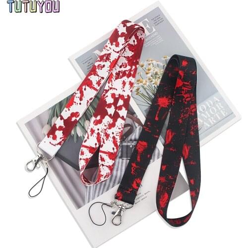PC2704 Realistic Scary Bloodstains Lanyards ID Badge Holder ID Card Pass Mobile Phone Straps Badge Key Holder Keychain