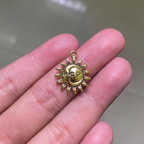 30pcs 20x17mm Moon and Sun Charms Pendants Antique Gold Tone Jewelry Making DIY Bracelet Necklace Handmade Crafts Accessories