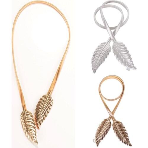 Womens Leaf Design Vintage Style Belt Elastic Clasp Metal Waist Femme Waistband alloy material durable for daily use