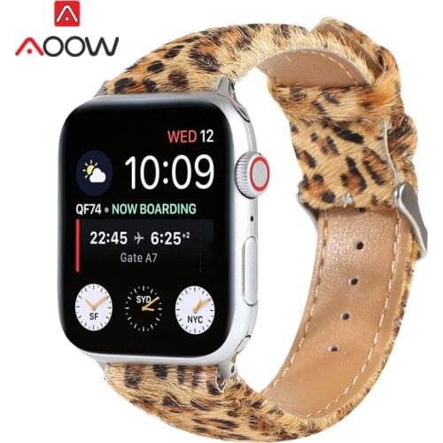 Faux Fur PU Leather Strap for Apple Watch iwatch 6 5 4 3 2 SE 38mm 42mm 40mm 44mm Leopard Men Women Replacement Wrist Band Belt