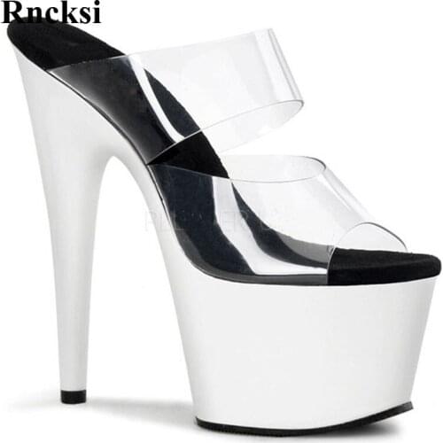 Rncksi Clear Women New Pole Dance Sexy Fashion 17cm High-Heeled Shoes Plus Size Slippers Shoes Hand Made High Heel Shoes