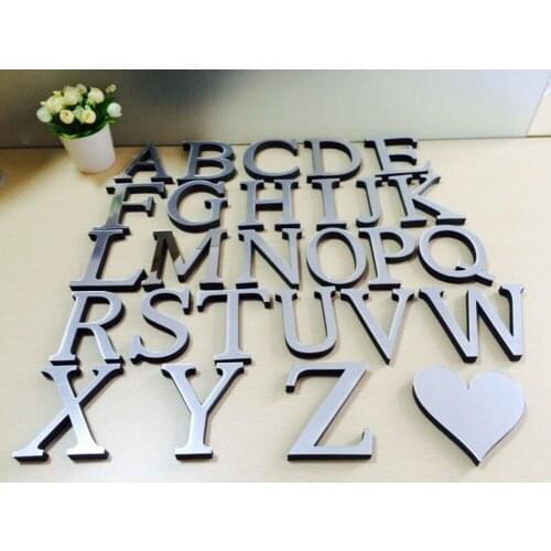 Silvery 26 Decorative Letters 3D DIY Wall Sticker Mirror Acrylic Alphabet Anime Wall Stickers Kawaii Home Decor Dropshipping