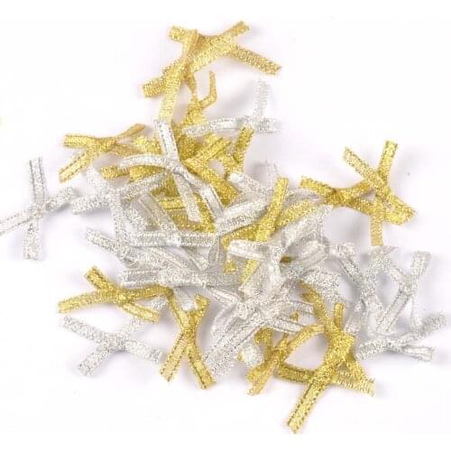 Silver/golden Christmas Bows For Crafts Xmas Tree Ornament Decoration Bowknot Party Home Wedding Decor Supplies 50pcs c2396