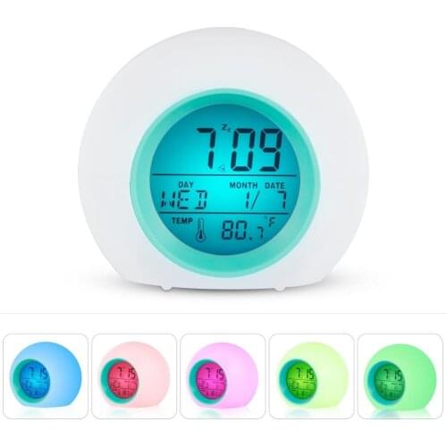 LED Children Alarm Clock Light Digital Clock Thermometer 7 Colors Changing Light Night Glowing Clocks For Kids Table Desktop