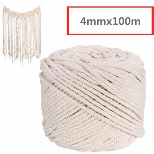 New Durable Natural Beige White Macrame Cotton Twisted Cord Rope String DIY Garden Yard Home Textile Accessories Craft 4mmx100m