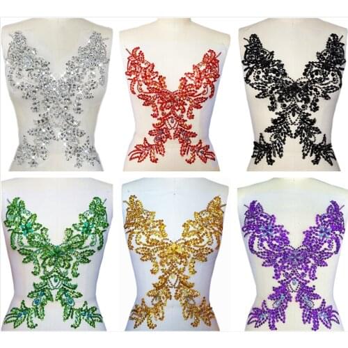 HANDMADE Beaded Sew on Rhinestones Sequins AB Applique Crystals Patches 29x39cm For Sewing Wedding Bridal Evening Dress DIY