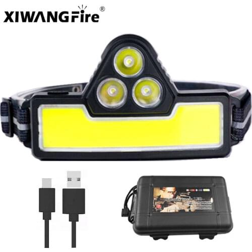 XIWANGFIRE USB Rechargeable Lantern COB LED Headlight with Built-in Battery Headlamp Portable Mini Flashlight Head Lamp Torch