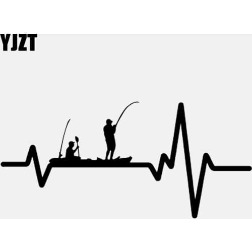 YJZT 17.5CM*8.2CM Decal Vinyl Car Sticker Heart Beat Line Fishing Kayak Fish Line Rod Reel Pole Guys Black/Silver C24-0545