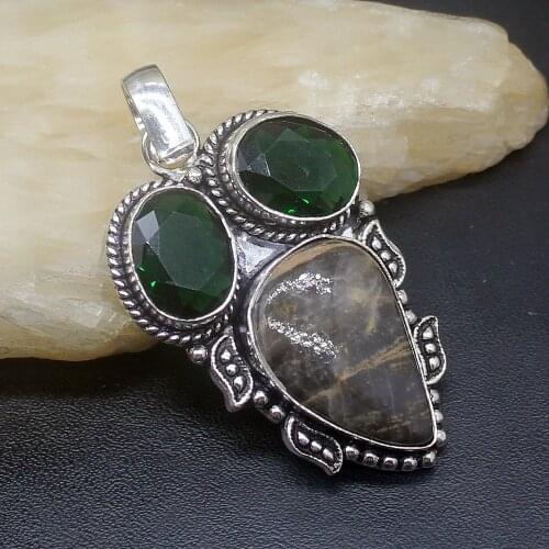 Gemstonefactory Jewelry Big Promotion 925 Silver Natural Ocean Jasper Green Topaz Women Ladies Gifts Necklace Pendant 0645