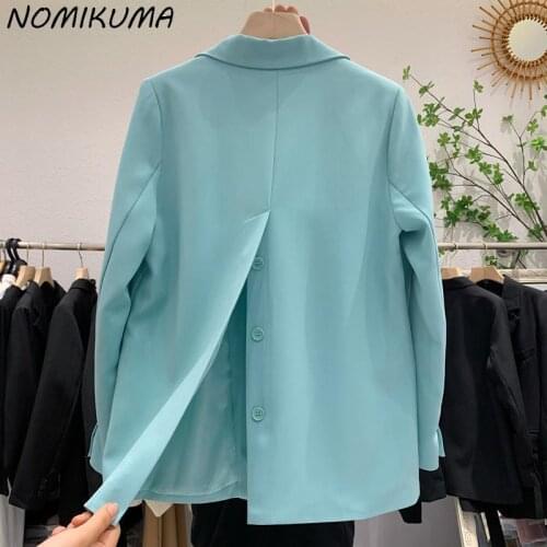 Nomikuma Women Blazers Korean Back Split Fashion Blazer Coat 2021 Autumn New Causal Long Sleeve Notched Collar Suit Jacket 6K771