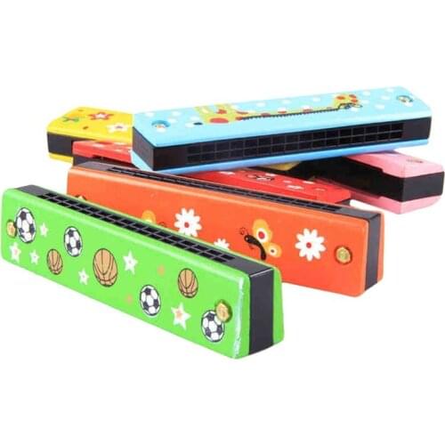10pcs/lot Baby Wood Plastic Harmonica Fun Double Row 16 Holes Harmonica Toy Musical Early Educational Toy Random Color
