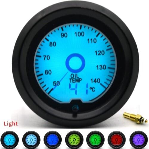2" 52mm Oil Temp Gauge 7 Color Racing Gauge LCD Digital Display Car Meter Multiple Colors Oil Temperature