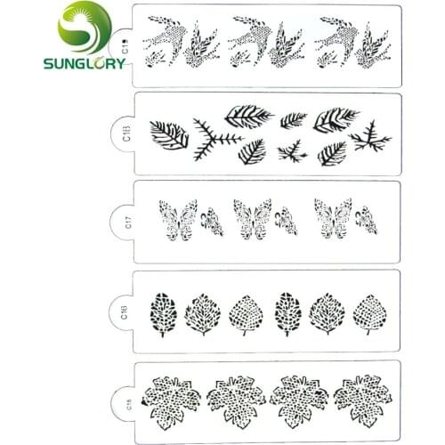 5PCS Leaves Cake Stencil Fondant Mold Cake Decoration Stencils Butterfly Bird Template Mold Cookie Cupcake Coffee Baking Tools