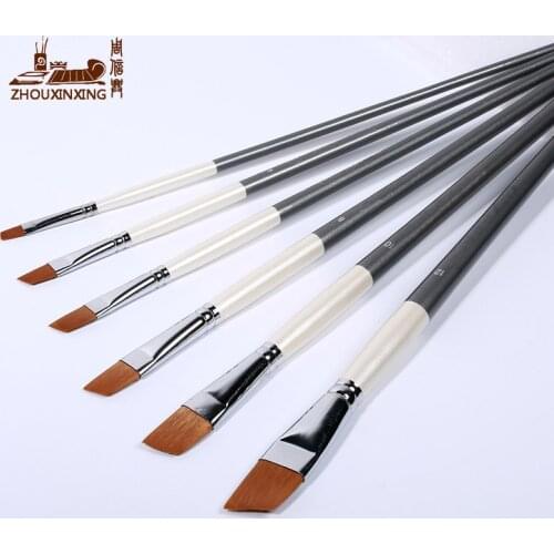 Zhouxinxing Weasels hair 6 pcs Set Scrub Wooden rod Pole Brushes Oil Paint Gouache Pen Acrylic Brush Oblique front row pen Brush