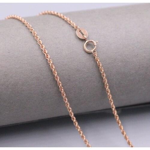 Au750 Real 18K Rose Gold Chain Neckalce For Women Female 1.5mm Hollow Rope Chain Gold Necklace 16''L Gift