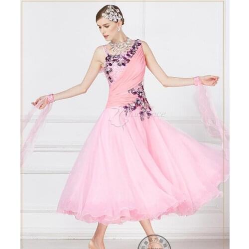 Ballroom dress woman pink ballroom dresses dance customize ballroom dress competition lycra B-1773