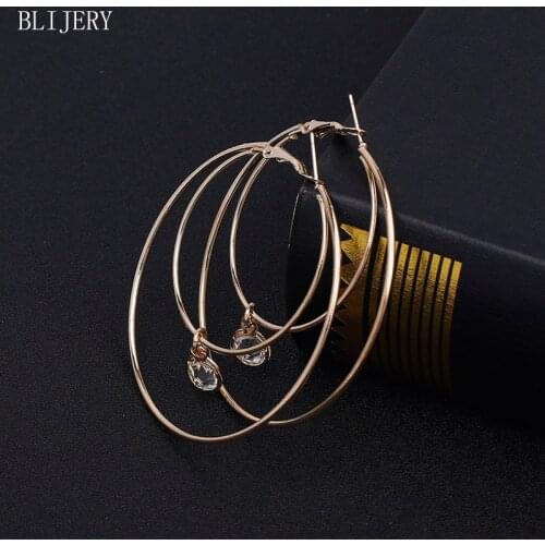 BLIJERY New Fashion Big Hoop Earrings for Women Crystal Pendant Double Circles Earring Statement Jewelry Gift Boucles d'oreilles