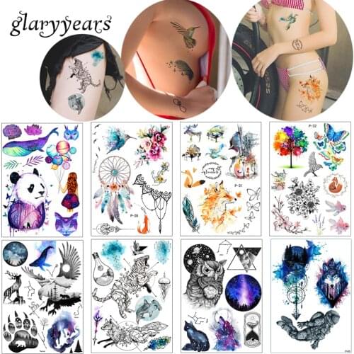 Glaryyears 3 Pieces/lot Watercolor Drawing Body Temporary Tattoo Small Picture Sticker for Women Men Hands Neck Art Waterproof P