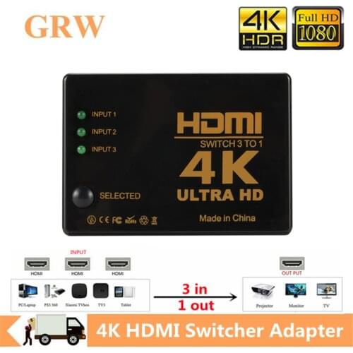 GRWIBEOU HDMI Switch 4K Switcher 3 in 1 out HD 1080P Video Cable Splitter 1x3 Hub Adapter Converter for PS4/3 TV Box HDTV PC