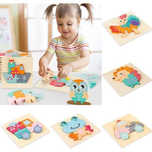 Intelligence Kids Toy Wooden 3D Puzzle Jigsaw Tangram For Children Baby Cartoon Puzzles Educational Learning Montessori Toys