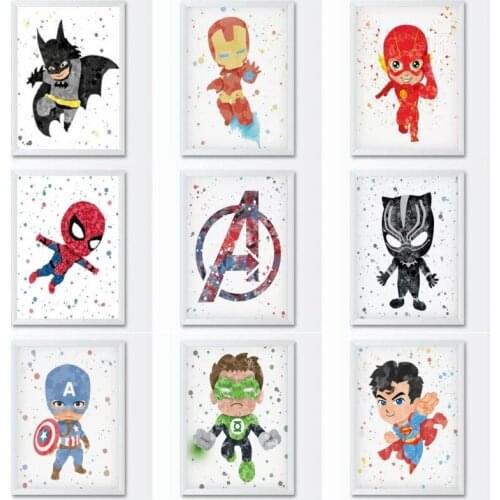 Canvas Painting Cartoon Marvel Superheroes Spiderman Iron Man Posters and Prints Wall Art Picture for Nursery Bedroom Decoration