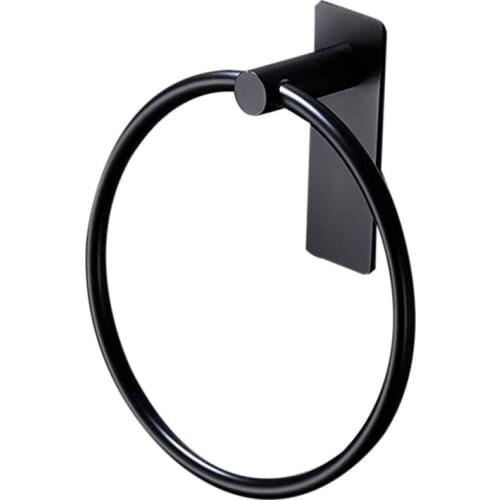 Towel Ring/Hand Towel Holder - Self Adhesive Round Towel Rack Black Hand Towel Bar for Bathroom, Stainless Steel
