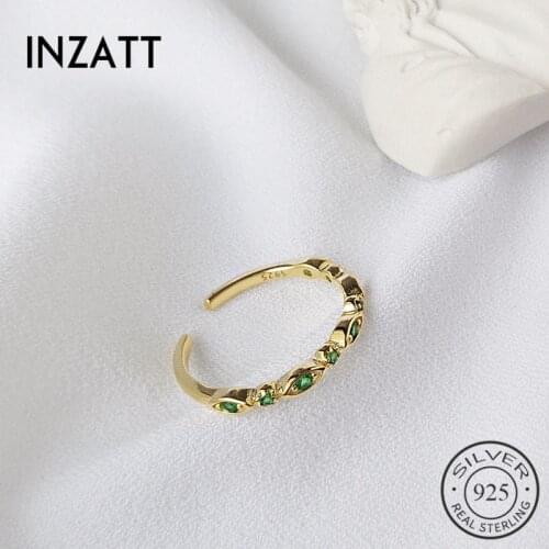 INZATT Real 925 Sterling Silver Green Zircon Opening Ring For Charming Women Party Classic Fine Jewelry Minimalist Accessories