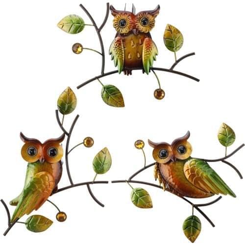 3pcs Owl 3D Wall Hanging Art Crafts Home Outdoor Iron Indoor Bird Sculpture Garden Patio Metal Decor