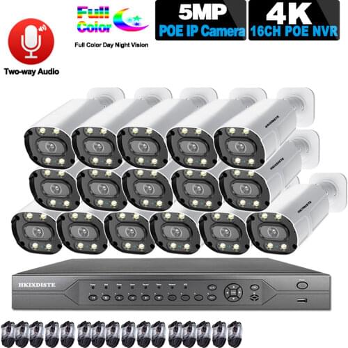 16CH 5MP POE NVR Kit Outdoor 8CH 4K CCTV Security Camera System Two-way Audio POE IP Bullet Camera Video Surveillance Set XMEYE
