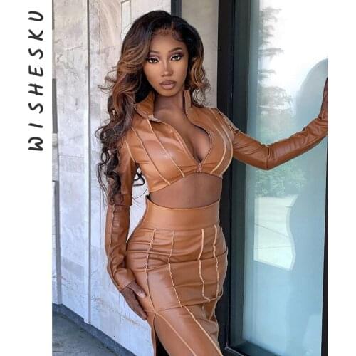 Women Stand Collar Cropped Jackets Sexy Long Sleeve Faux Leather PU Bodycon Biker Coat 2021 Autumn Harajuku Punk Clothes