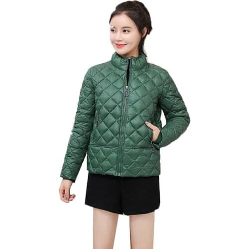 New 2020 Womens Winter Cotton Jacket Basic Stand-up Collar Thin and Light Down Cotton Coats Ladies Zipper Overcoat Parkers K763