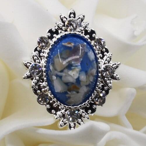 Fashion 10pc 25*30mm oval resin rhinestone button silver metal Wedding crafts clothing decorate DIY flower brooch scrapbooking